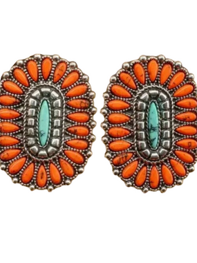 Sundance Silver Plated Orange & Turquoise Stone Southwest Earrings